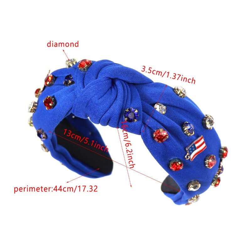 Wholesale Creative American Flag Nail Diamond Knotted Wide Brim Headband